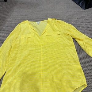 Joie Yellow Blouse with Long Sleeves and V-Neck